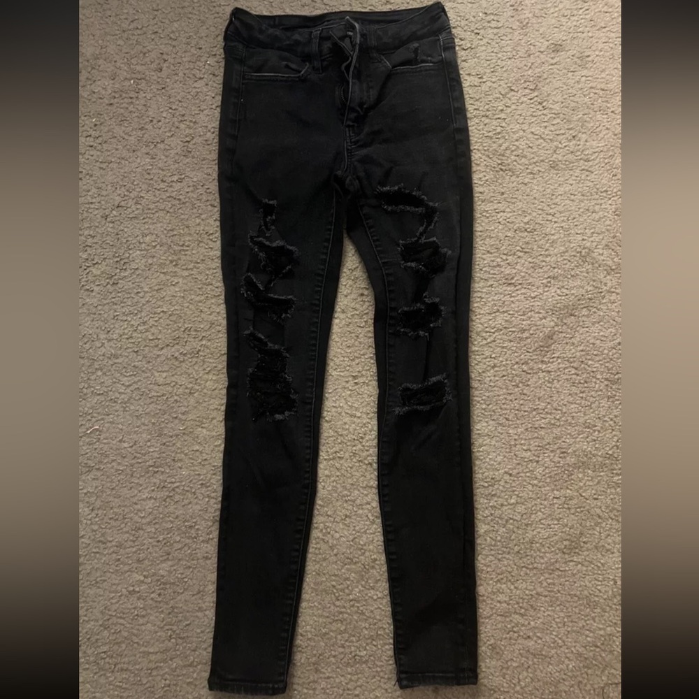 American Eagle Black Ripped Skinny Jeans